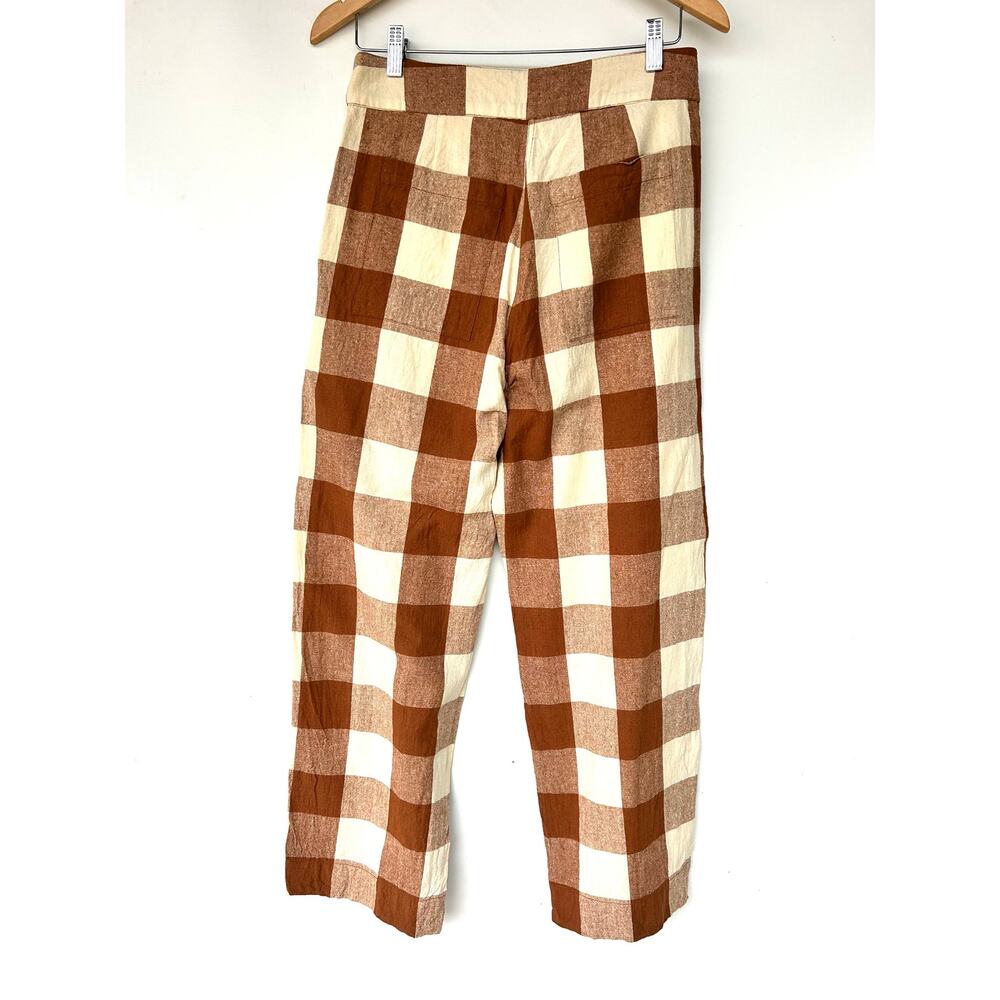Ali Golden Silk Front Fly Plaid Pants Rust Cropped Wide Leg Medium Brown - Picture 5 of 9